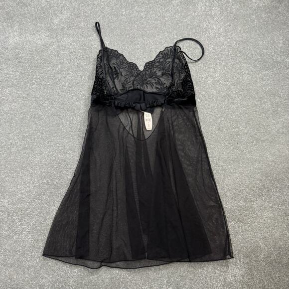 Victorias Secret NWT Slip Dress Black Babydoll Chemise Bow Sz Med Lace Coquette - Picture 2 of 11
